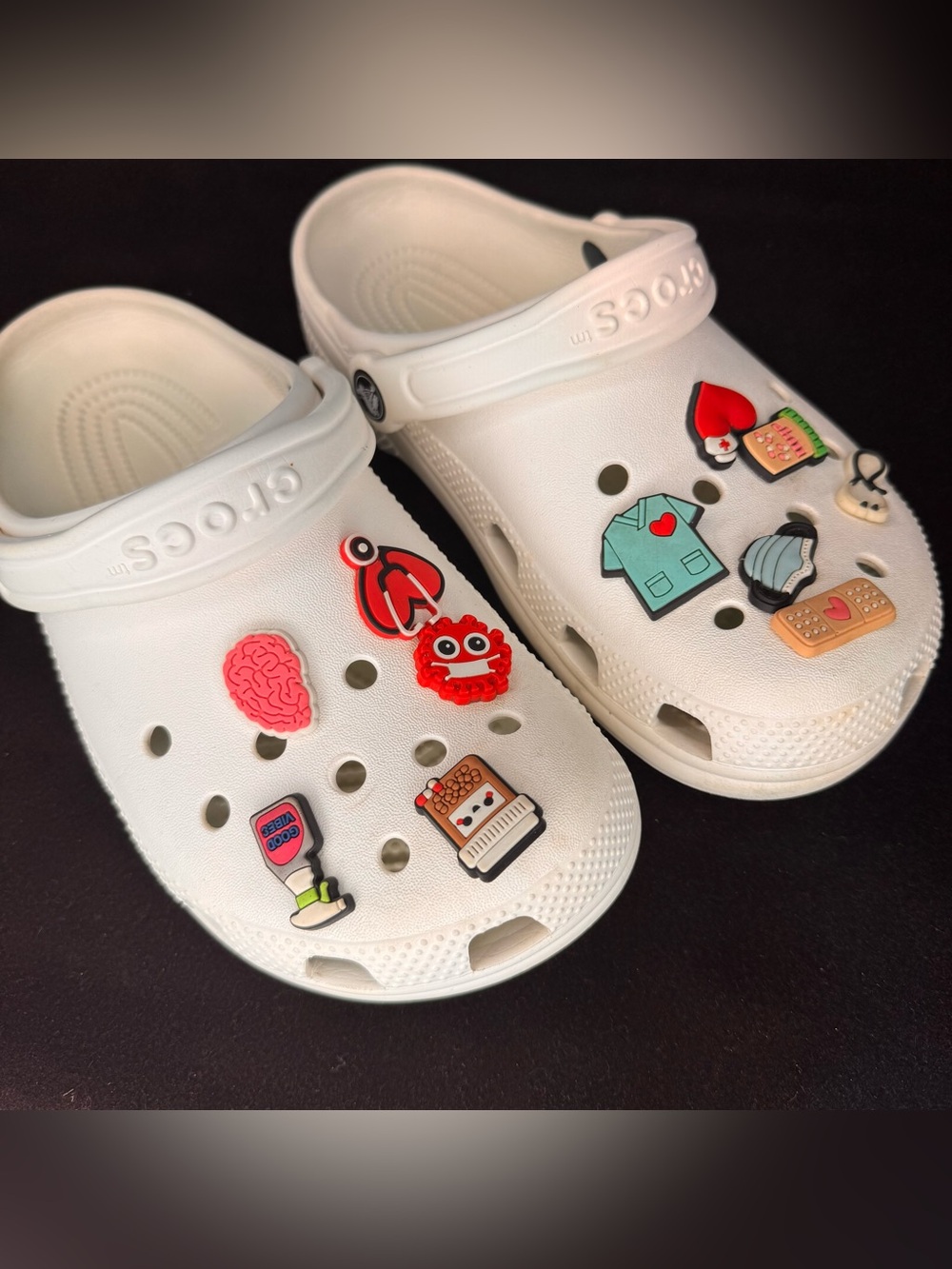 CROCS Kids White Clog Sandals with Colorful Charms